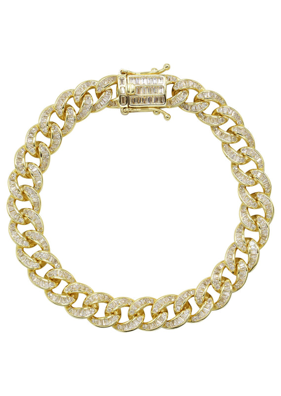 Silver Gold Baguette Miami Cuban Link Bracelet