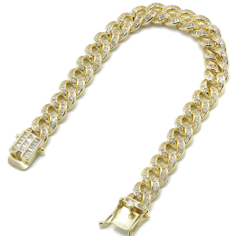 Silver Gold Baguette Miami Cuban Link Bracelet