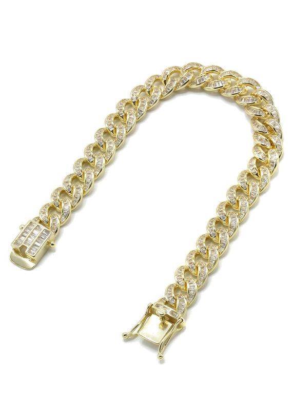 Silver Gold Baguette Miami Cuban Link Bracelet