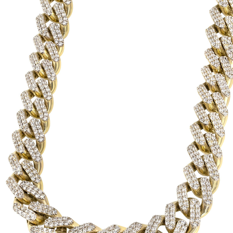 Iced Out Gold Chain - Mens Cz Semi Solid  Miami Cuban Link Chain 10K/14K Gold