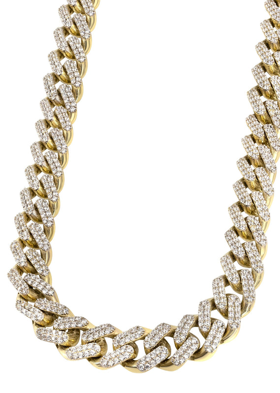 Iced Out Gold Chain - Mens Cz Semi Solid  Miami Cuban Link Chain 10K/14K Gold