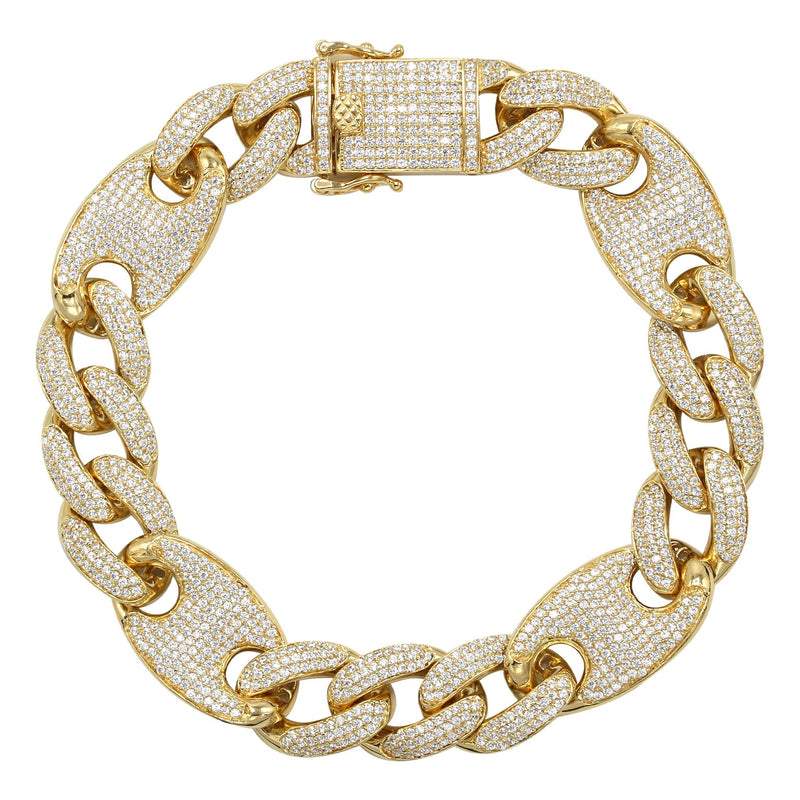 Silver Gold Iced Out Puff Curb Bracelet