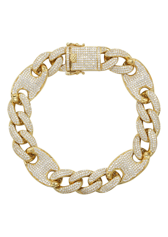 Silver Gold Iced Out Puff Curb Bracelet