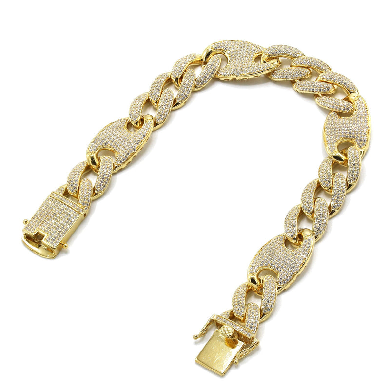 Silver Gold Iced Out Puff Curb Bracelet
