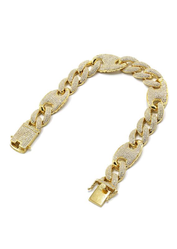 Silver Gold Iced Out Puff Curb Bracelet
