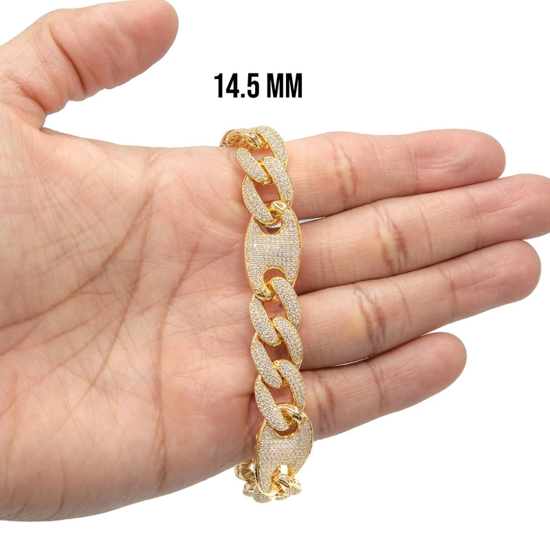 Silver Gold Iced Out Puff Curb Bracelet