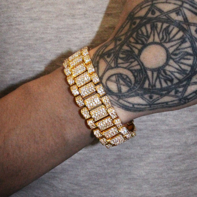 Gold Plated Mens Iced Out Presidential Band Bracelet