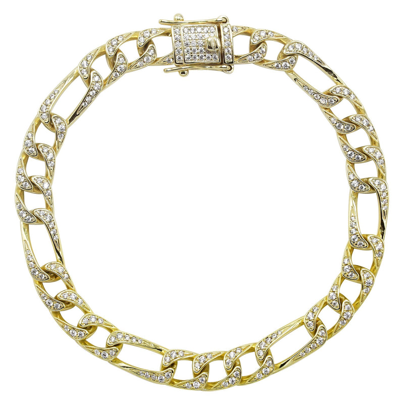 Silver Gold Iced Figaro Bracelet
