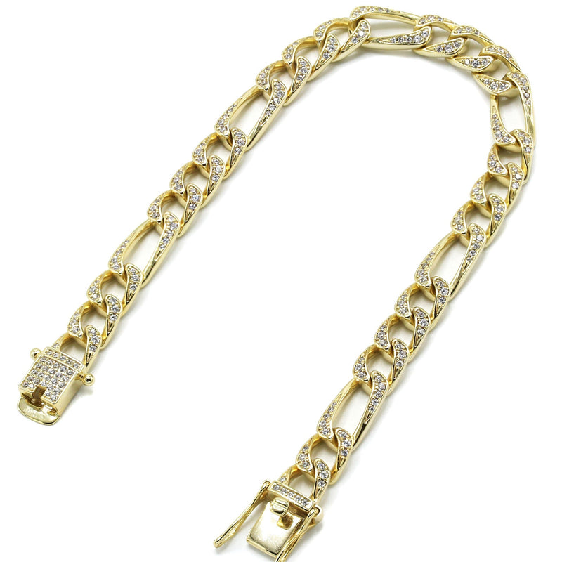 Silver Gold Iced Figaro Bracelet