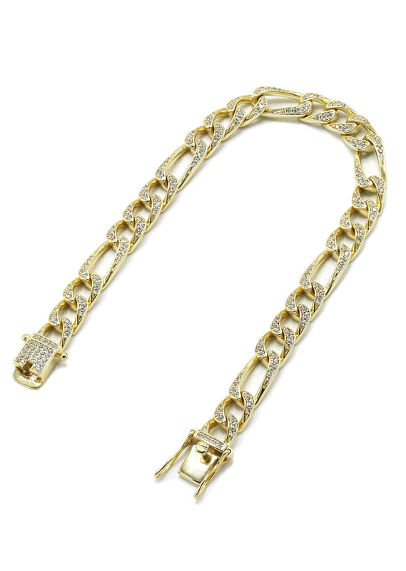 Silver Gold Iced Figaro Bracelet