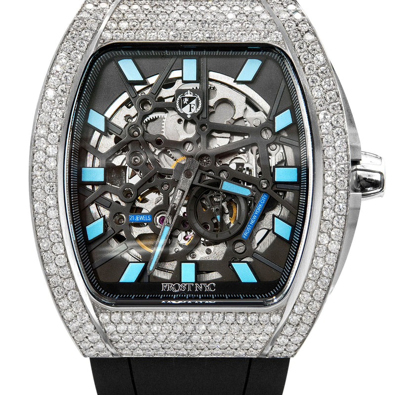 Frost NYC Mens Watch - Automatic Skeleton Stainless Steel Diamond Sport Watch | FRST-01-SS-D | Black