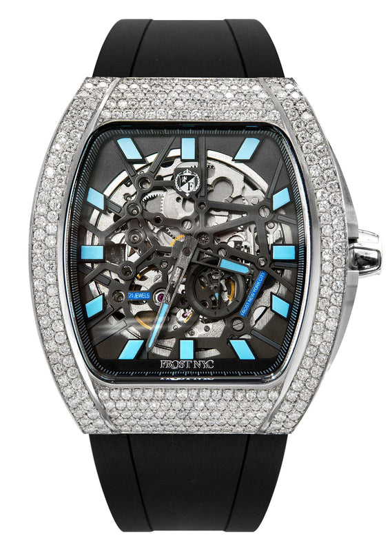 Frost NYC Mens Watch - Automatic Skeleton Stainless Steel Diamond Sport Watch | FRST-01-SS-D | Black