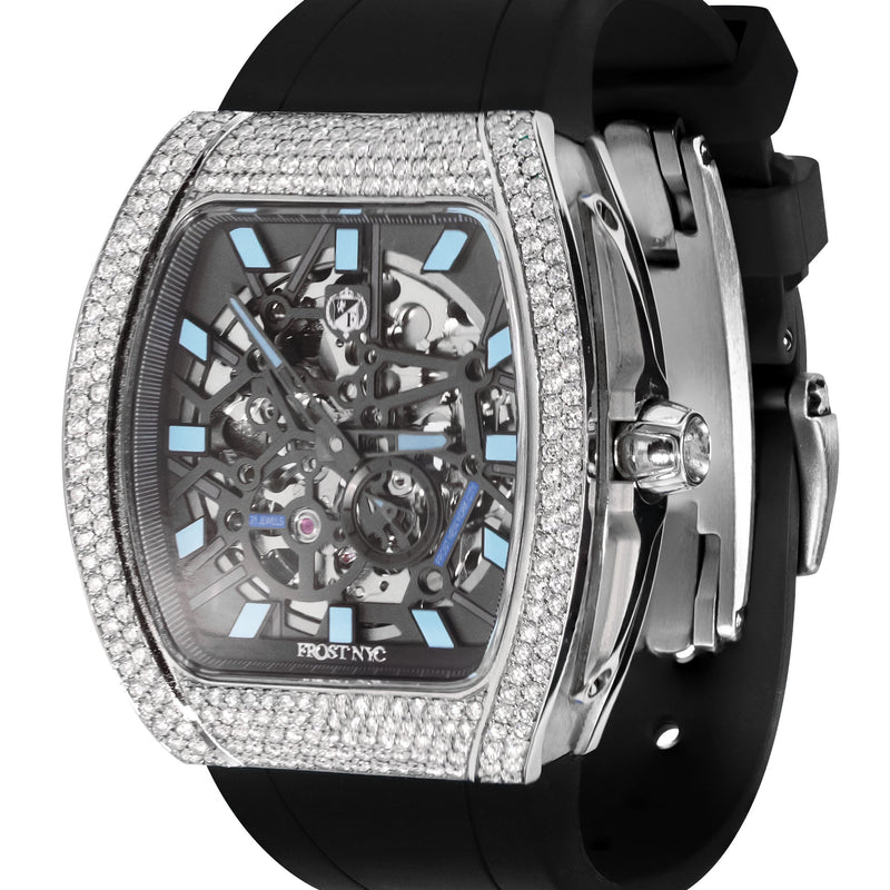 Frost NYC Mens Watch - Automatic Skeleton Stainless Steel Diamond Sport Watch | FRST-01-SS-D | Black