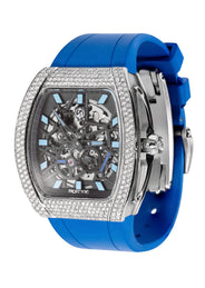 Frost NYC Mens Watch - Automatic Skeleton Stainless Steel Diamond Sport Watch | FRST-01-SS-D | Blue