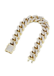 CZ Iced Out Semi Solid  Mens Miami Cuban Link Bracelet 10K/14K Yellow Gold