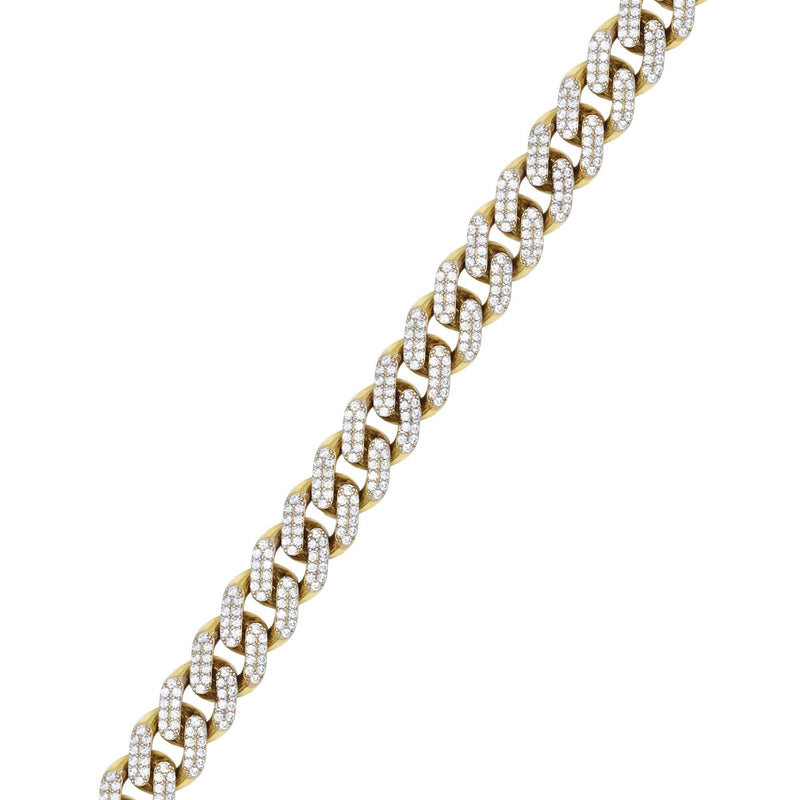 CZ Iced Out Semi Solid  Mens Miami Cuban Link Bracelet 10K/14K Yellow Gold