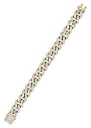 CZ Iced Out Semi Solid  Mens Miami Cuban Link Bracelet 10K/14K Yellow Gold