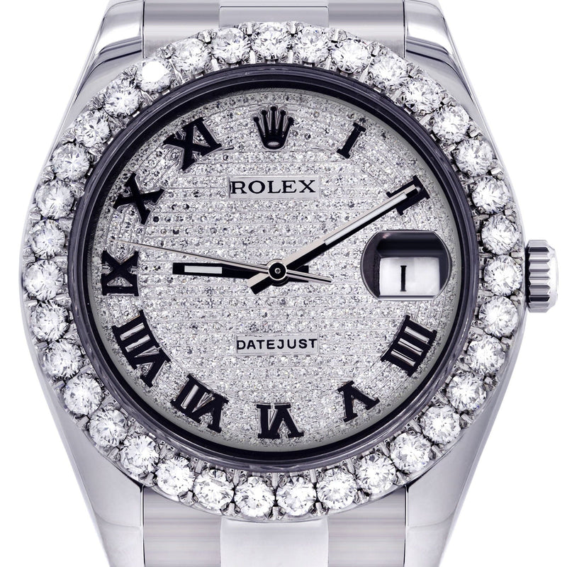 Rolex Datejust II Watch | 41 MM | Custom Diamond Pave Roman Dial | Oyster Band