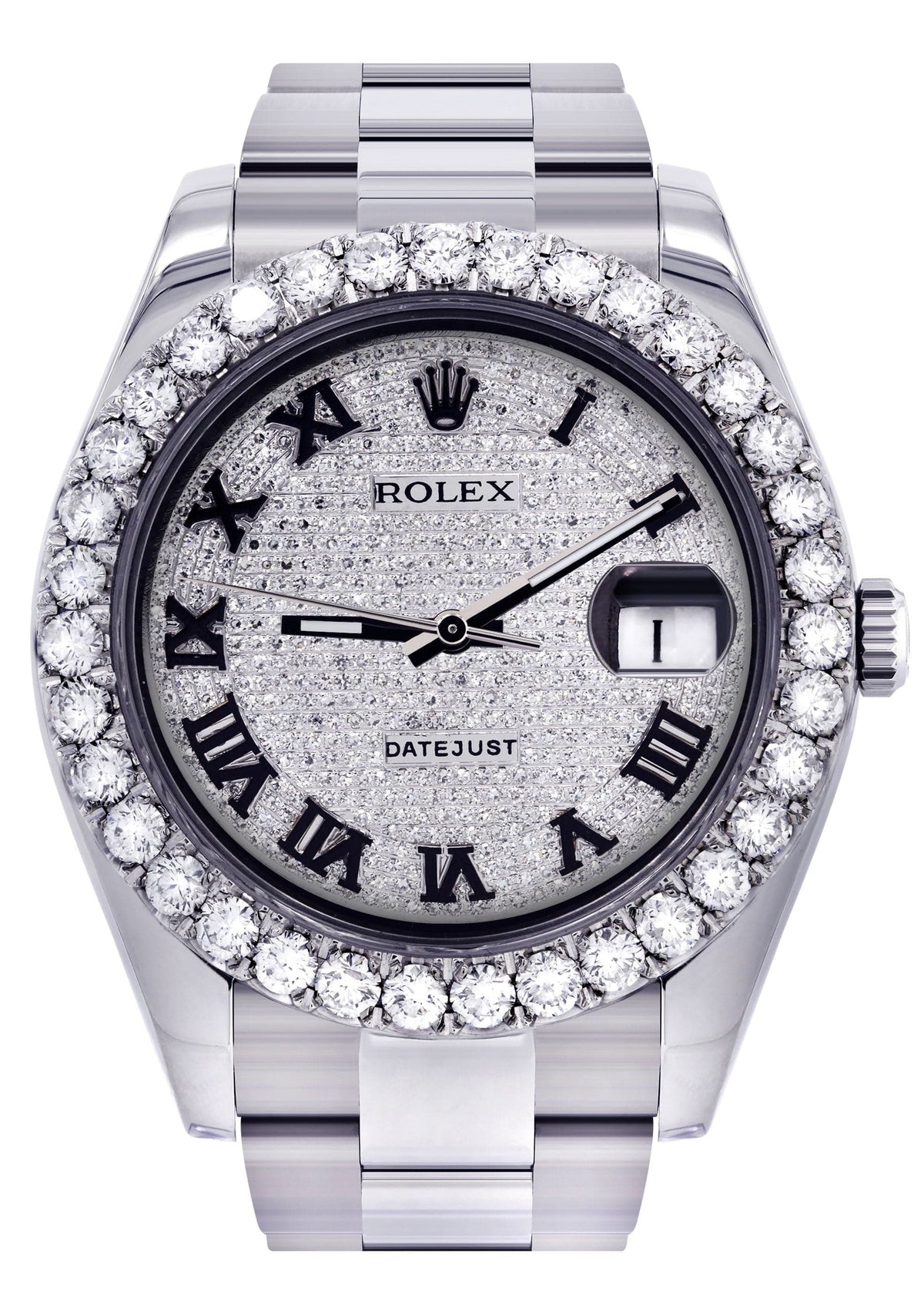 Rolex Datejust II Watch | 41 MM | Custom Diamond Pave Roman Dial | Oyster Band