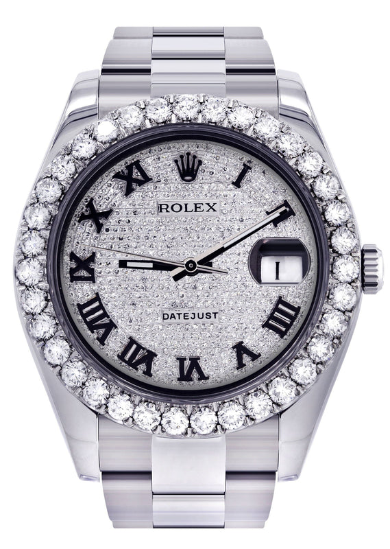 Rolex Datejust II Watch | 41 MM | Custom Diamond Pave Roman Dial | Oyster Band