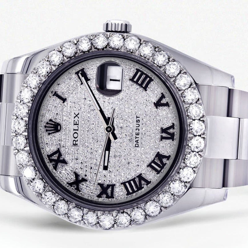 Rolex Datejust II Watch | 41 MM | Custom Diamond Pave Roman Dial | Oyster Band