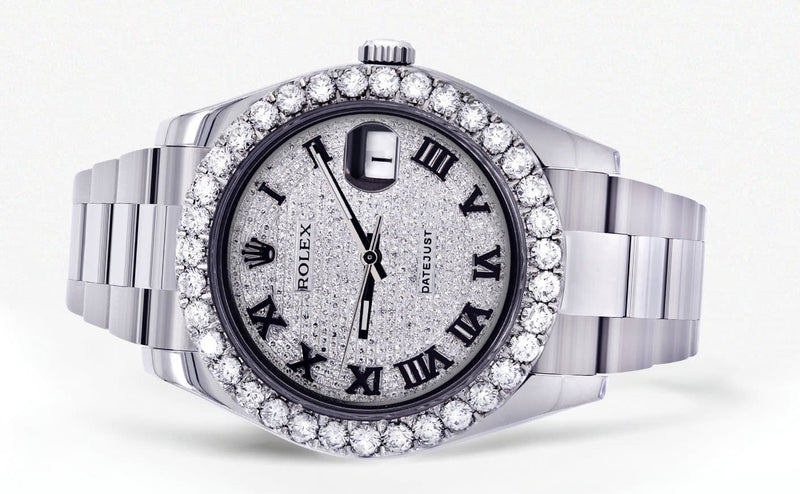 Rolex Datejust II Watch | 41 MM | Custom Diamond Pave Roman Dial | Oyster Band