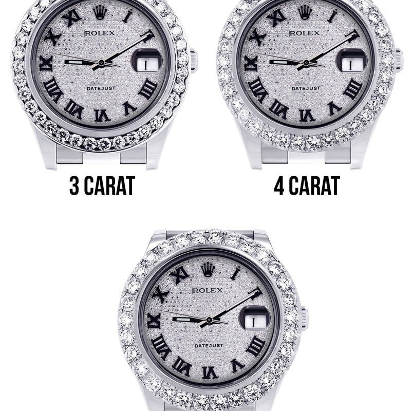 Rolex Datejust II Watch | 41 MM | Custom Diamond Pave Roman Dial | Oyster Band