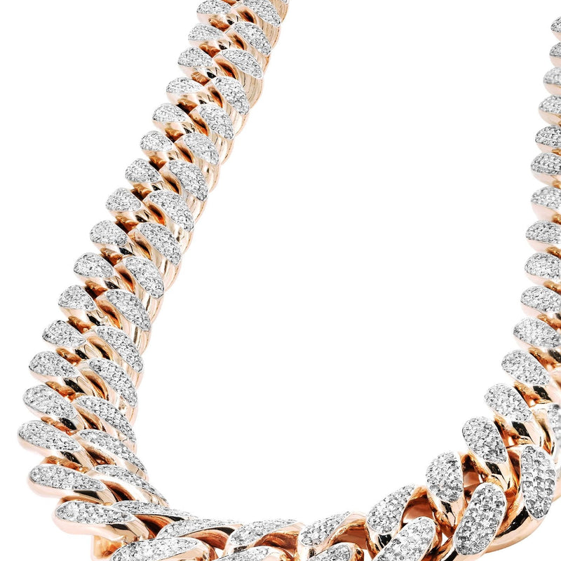 Rose Gold Iced Out Women Diamond Miami Cuban Link Chain Customizable (10MM-20MM)