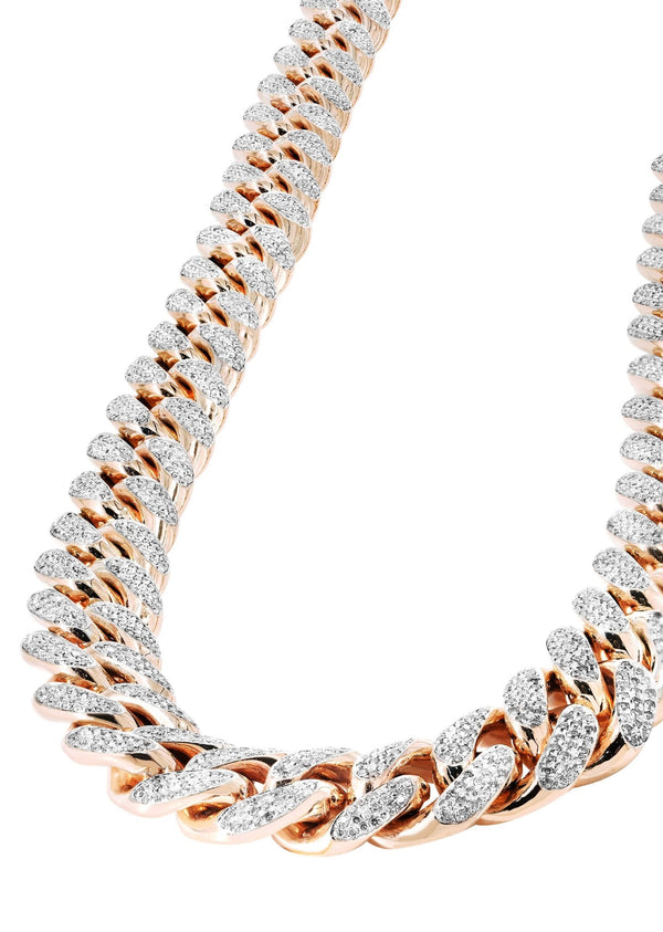 Rose Gold Iced Out Women Diamond Miami Cuban Link Chain Customizable (10MM-20MM)
