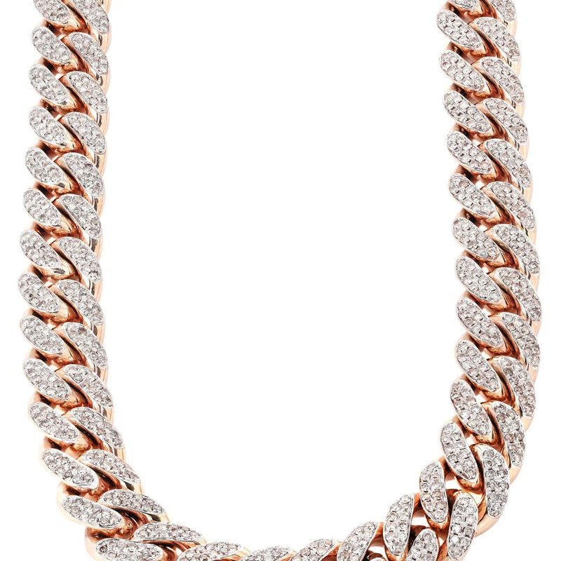Rose Gold Iced Out Women Diamond Miami Cuban Link Chain Customizable (10MM-20MM)