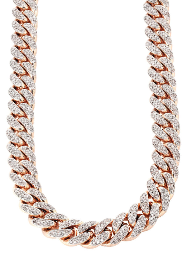 Rose Gold Iced Out Women Diamond Miami Cuban Link Chain Customizable (10MM-20MM)