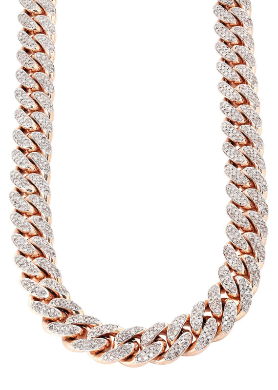 Rose Gold Iced Out Women Diamond Miami Cuban Link Chain Customizable (10MM-20MM)
