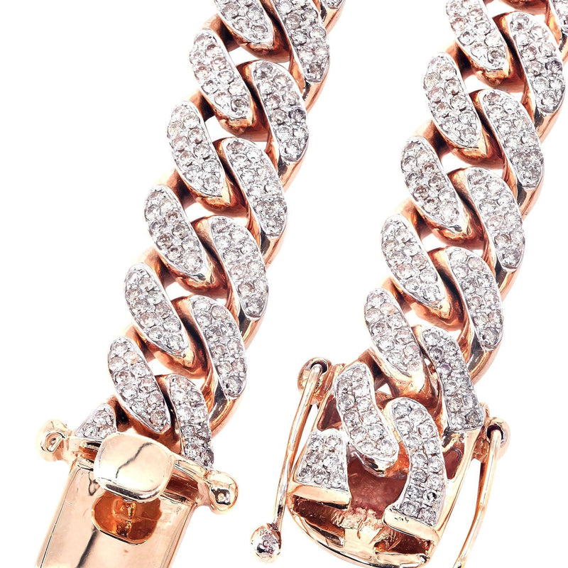 Rose Gold Iced Out Women Diamond Miami Cuban Link Chain Customizable (10MM-20MM)