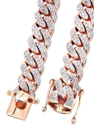 Rose Gold Iced Out Women Diamond Miami Cuban Link Chain Customizable (10MM-20MM)