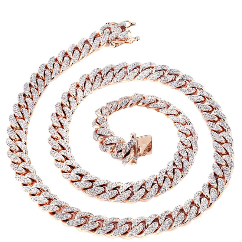 Rose Gold Iced Out Women Diamond Miami Cuban Link Chain Customizable (10MM-20MM)