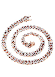 Rose Gold Iced Out Women Diamond Miami Cuban Link Chain Customizable (10MM-20MM)