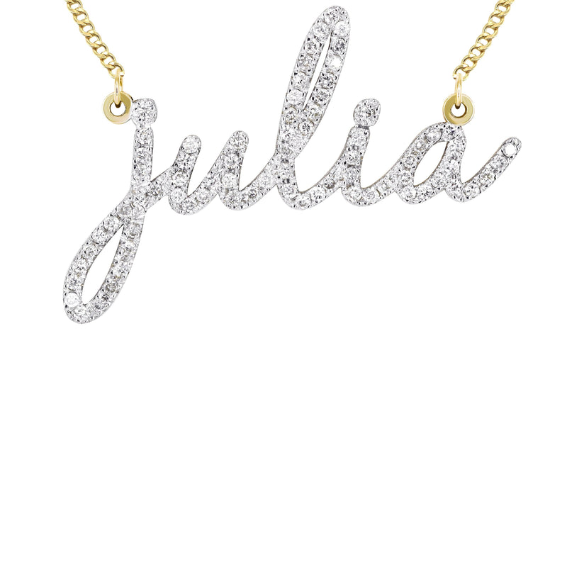 14K Gold  Full Diamond Script Name Plate Necklace | Style #6