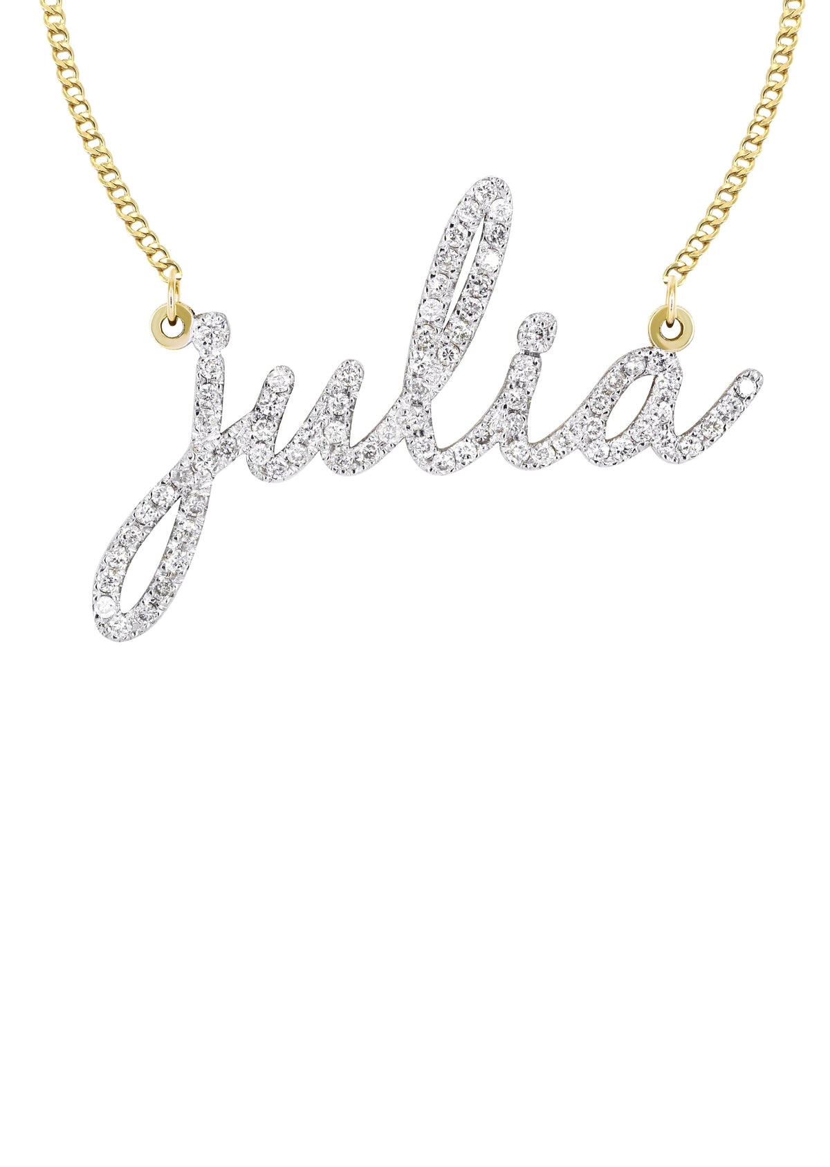 14K Gold  Full Diamond Script Name Plate Necklace | Style #6
