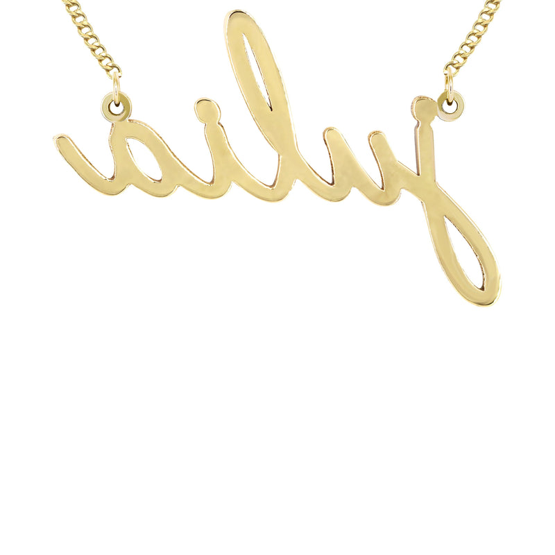 14K Gold  Full Diamond Script Name Plate Necklace | Style #6