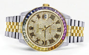 Diamond Gold Rolex Watch For Men 16233 | 36Mm | Rainbow Sapphire Bezel | Full Diamond Roman Numeral | Jubilee Band