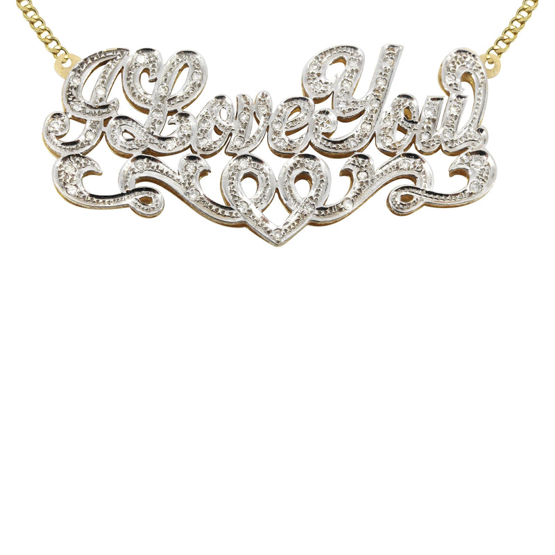 14K Gold  Diamond Cut with Diamonds Name Plate Necklace | Style #24