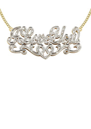 14K Gold  Diamond Cut with Diamonds Name Plate Necklace | Style #24