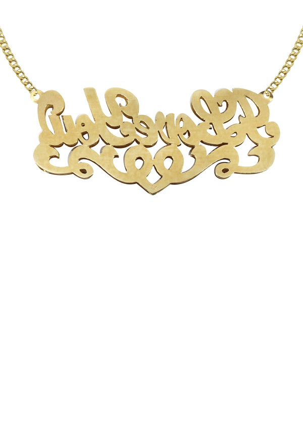 14K Gold  Diamond Cut with Diamonds Name Plate Necklace | Style #24