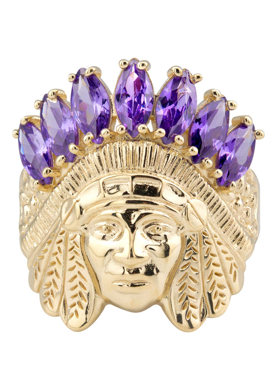 10K Gold Cz Indian Chief Ring For Men | 6 Grams