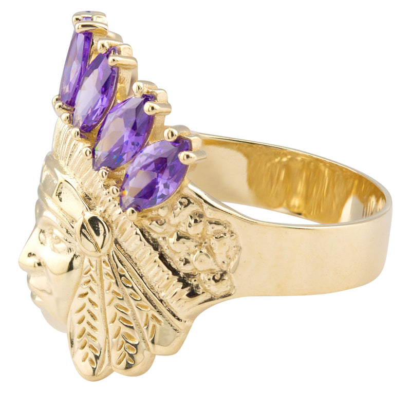 10K Gold Cz Indian Chief Ring For Men | 6 Grams