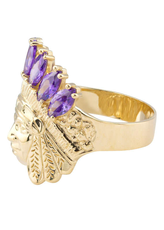 10K Gold Cz Indian Chief Ring For Men | 6 Grams