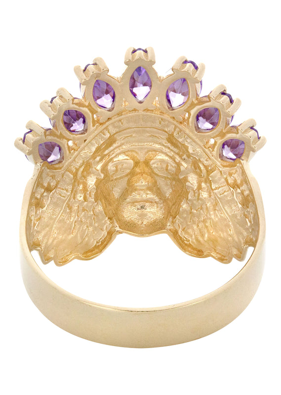 10K Gold Cz Indian Chief Ring For Men | 6 Grams