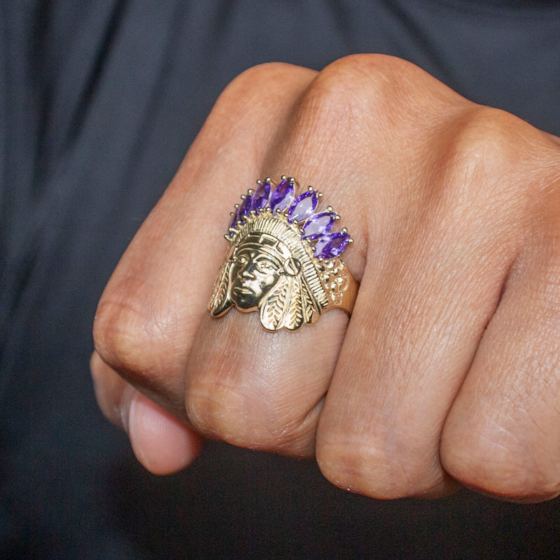 10K Gold Cz Indian Chief Ring For Men | 6 Grams