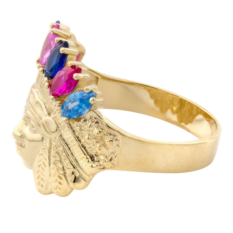 10K Gold Cz Indian Chief Ring For Men | 3.4 Grams