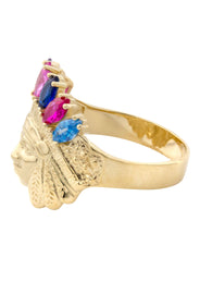 10K Gold Cz Indian Chief Ring For Men | 3.4 Grams